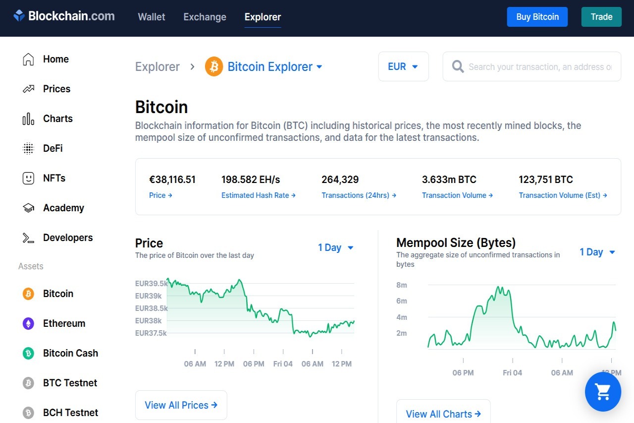 Die Blockchain steht für Transparenz: Auf Blockchain.com sind die laufenden Transaktionen direkt und in Echtzeit sichtbar.