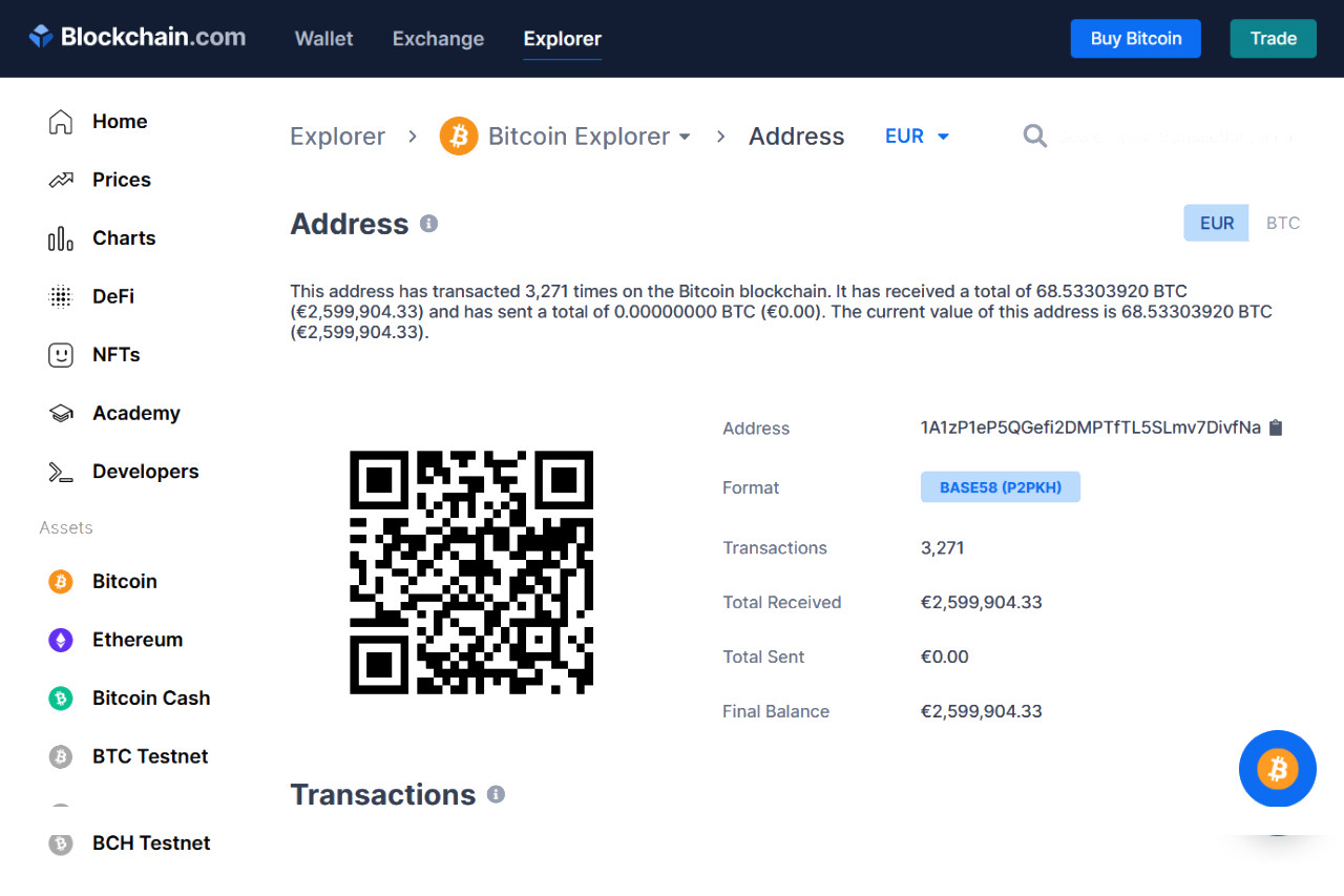 Bitcoin ist kein Ausweg für Putin – ein Screenshot der Website Blockchain.com