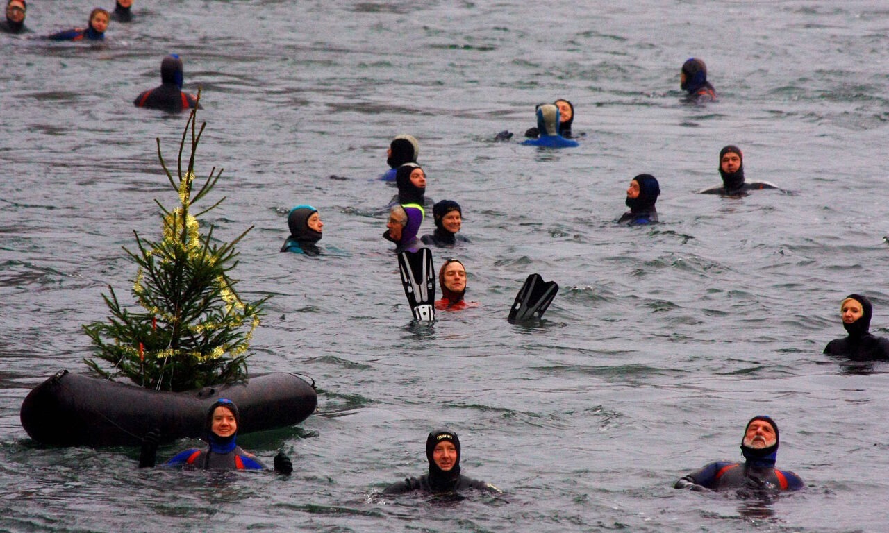 Weihnachtsschwimmen im eiskalten Wasser in Irland