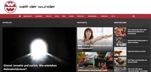 Screeshot der neuen Webseite - Home